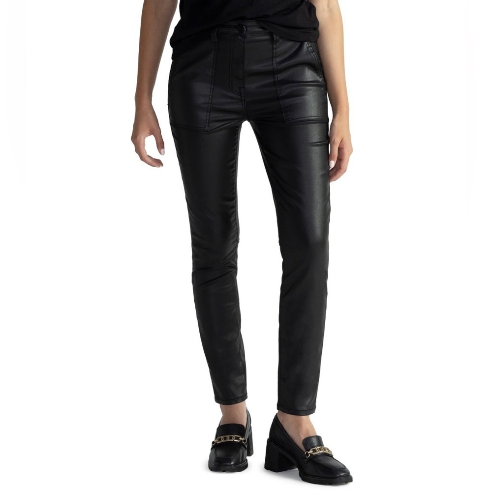 Sanctuary Hayden Tapered Faux Leather Liquid Look Black Stretch Pant‎ Size 31
